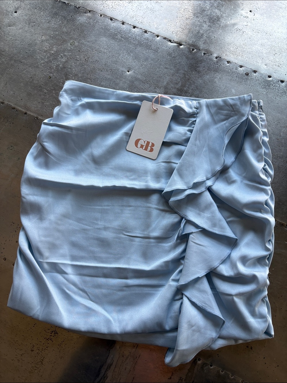Gianni Bini Powder Blue Ruffle Satin Mini Skirt